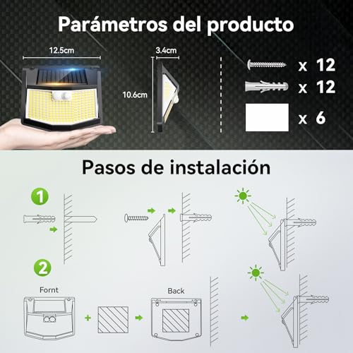 Luces solares potentes con sensor de movimiento IP65 para iluminar tu terraza 6
