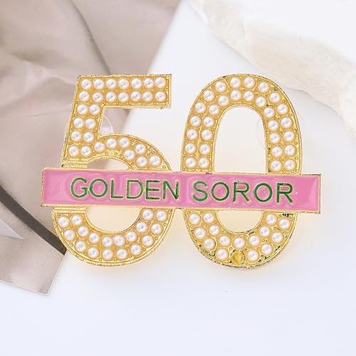 Image of Sorority Jewelry Gifts Metal Pearl Figure Number Letter Golden Soror 50 Brooch Pink Green