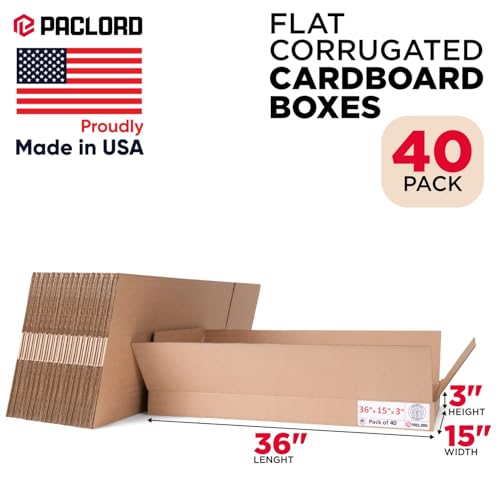 Image of Flat Cardboard Boxes 36 inchL x 15 inchW x 3 inchH (Pack of 40) - USA-Made Packing Boxes for Moving, Shipping, or Storage - USPS, UPS, FedEx Approved - Professional Packing Supplies for Moving | USA-Made Packing Boxes for Moving, Shipping, or Storage - USPS, UPS, FedEx Approved - Professional Packing Supplies
