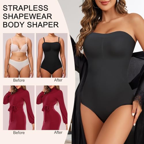 ciksob Strapless Shapewear Bodysuit for Women Seamless triangle Tummy Control Bodysuit Slimming Butt Lifter Body Shaper - image 4