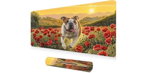 Tapis de souris XXL 1400x600mm avec motif chien couché de soleil et bords cousus