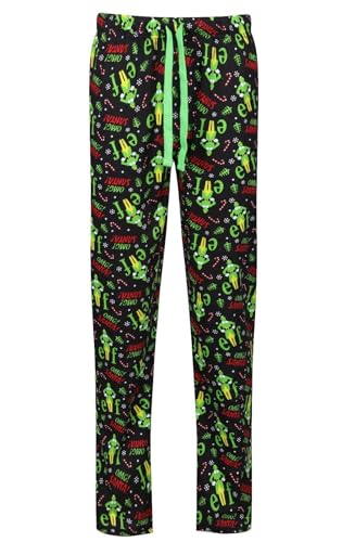 Mens Christmas Pyjama Bottoms Elf Xmas PJ Lounge Sleep Pants M to XXL New (Black XL)