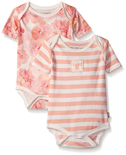 Burt's Bees Baby Baby 2-Pack Organic Poppy Floral and Stripe Bodysuit Set, Multi, 24 Months