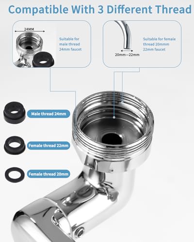 FAOKZE Bad Wasserhahn Aufsatz Drehbarer, Verlängerung Silber Mit Wassersparer, 1440 Schwenkbarer, Mit Zwei Sprühmodi, Für Küche Und Bad