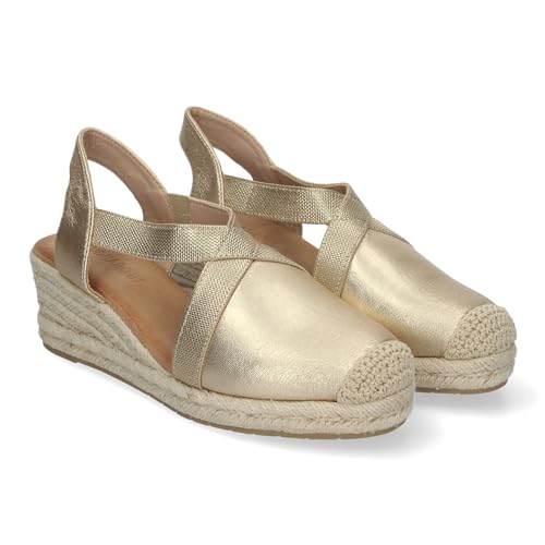 83658 Sandalias de Cuna de Yute para Mujer, Estilo Elegante y Casual, Diseno con Correas Cruzadas, Cualquier Ocasion Oro Talla 39