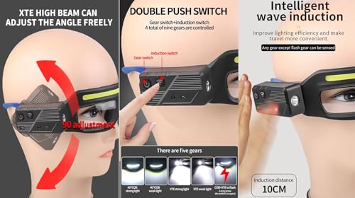 Lampe frontale détecteur de mouvement avec 5 modes LED rechargeables