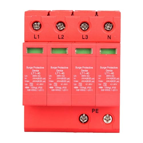 ANKROYU Dispositivo De Protección Contra Transitorios De Energía, Dispositivo Pararrayos Doméstico, Protector 4P 385V 40/80KA Dispositivo Pararrayos De Bajo Voltaje(4P40KA)