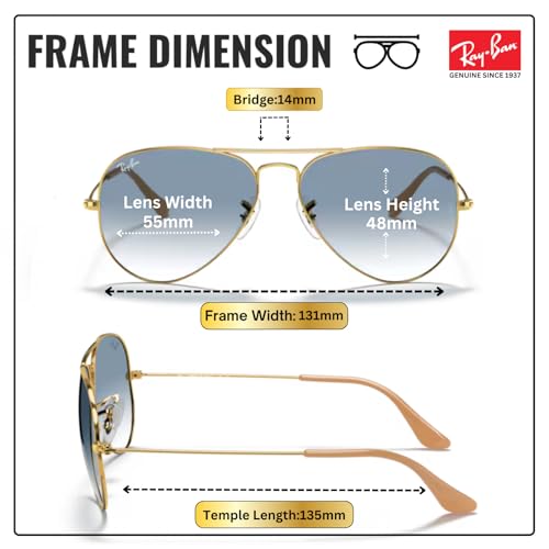 Image of Ray-Ban RB3025 AVIATOR GRADIENT Pilot Shaped Sunglasses for Men & Women with Official RAYBAN Eyewear Kit
