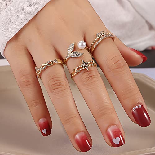 TAMHOO 9/12/15/16 Pcs Open Rings Set for Women with Sparkling Cubic Zirconia- Finger Rings Pack Stackable Rings for Teens,White Gold/Rose Gold/Gold Tone Rings for Girls4