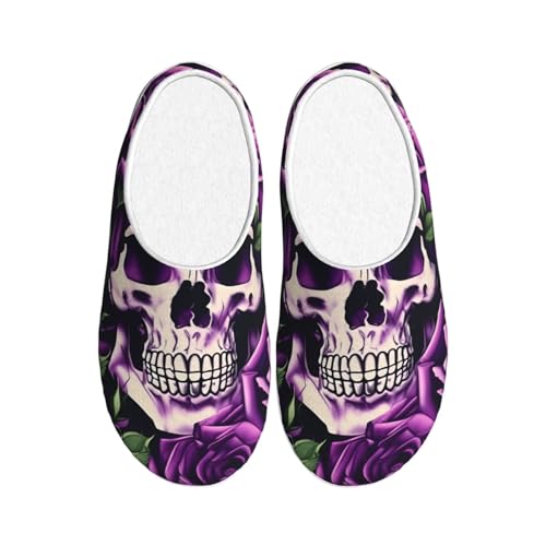 Pantoufles tête de mort et rose violette lavables pour adultes