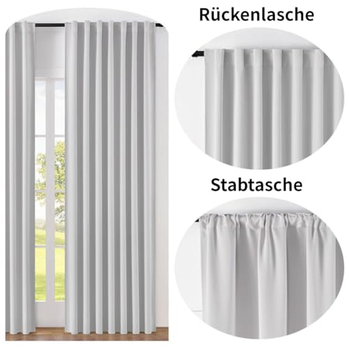 Joydeco Cortinas Opacas Modernas 2 Piezas 140x245cm, Juego de Cortinas Termicas Aislantes Frio y Calor Paras Dos Puertas Ventanas de Balcón, 85% Blackout Curtains con Trabillas Ocultas - Gris Blanco