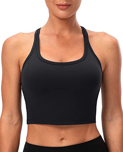 Lavento Women's Racerback Sports Bra Yoga Crop Top with Built in Bra (6, Brushed Black) - Image 3