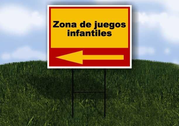 Zona de juegos infantiles Spanish Red Yellow Left Arrow 1 Single Sided 18x24 in Yard Road Sign wStand