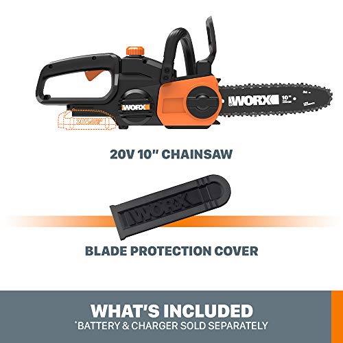 Worx WG322.9 20V Power Share Cordless 10-inch Chainsaw with Auto-Tension, Bare Tool Only
