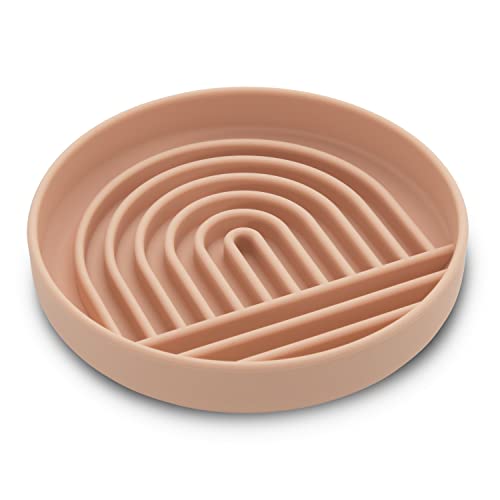 Slow Feeder Dog Bowl: The Slowdown Bowl Is A Modern, Silicone Puzzle Bowl & Lick Mat. Slow Eating, Stop Gulping, Take It Easy. Dishwasher Safe. (Blush) #TOP4