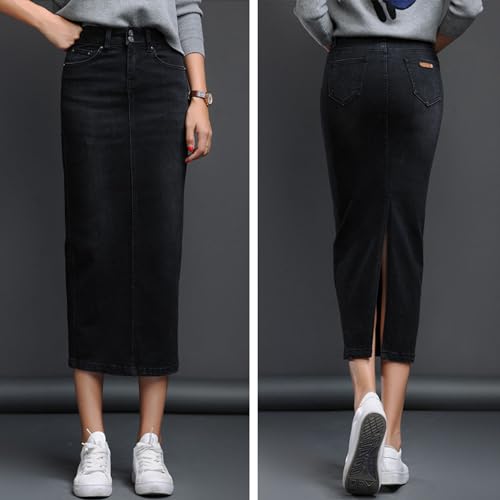 EGSDMNVSQ Jupe en Jean pour Femme Jupe Longue en Jean Taille Haute Jupe Longue Ligne A Jupe Crayon Fendue Stretch Décontractée et élégante – vue 4