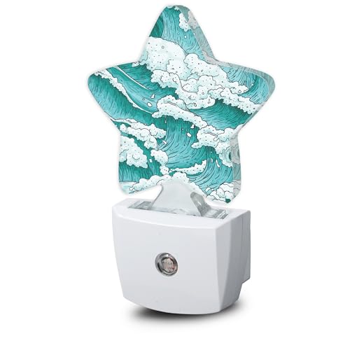 Losthll Ocean Waves Night Light Plug-in Dusk to Dawn Smart Sensor White Led Nightlight for Bedroom Bathroom Kitchen Hallway Stairs Energy Efficient Decor Desk Lamp