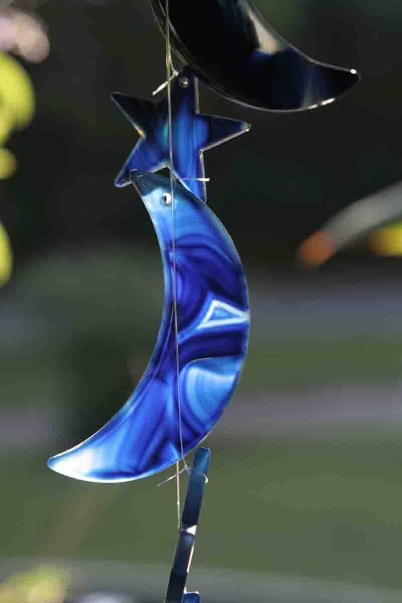 NOVICA Dyed Blue Agate Moon and Star Wind Chimes, Blue Moon and Stars'