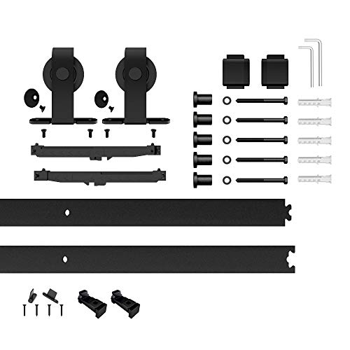 Jubest Glass Barn Door 42In X 84In, Clear Tempered Glass Carbon Steel Pre Drilled Frame Sliding Barn Door Panel With 7Ft Hardware Kit And Soft Close #TOP6