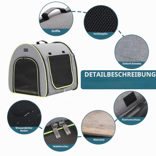 Petsfit Hundebox faltbar für kleine Hunde Katzen Kaninchen, Hundebox für Zuhause Transportbox Hund Hundeschlafbox haltbar gemütlich mit Anti-offener Reißverschluss und Plüschkissen,S, Hellgrau