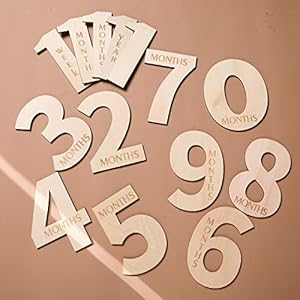 WOODEN TEETHER Baby Monthly Milestone Digital Cards 14pcs Baby Age Milestone Wood Digital Discs Baby’s First Year…