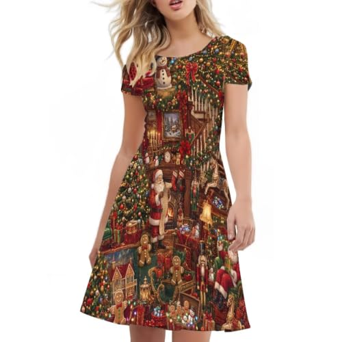 Image of Forchrinse Summer Dresses for Women Crew Neck Short Sleeve Midi Dress Casual Beach Vacation Sundress