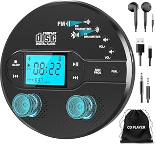 Greadio Lettore CD Bluetooth 2025, portatile, Discman, lettore CD con 2000 mAh ricaricabile, trasmettitore FM compatibile, USB, AUX, Walkman con cuffie e anti-skip/antiurto