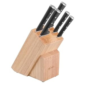 Lagostina Iceforce Set da Cucina – Ceppo in Legno con 5 Coltelli in Accaio Inox: Pane 20cm, Chef 20cm, Santoku 18cm, Multiuso 11cm e Spelucchino 9cm
