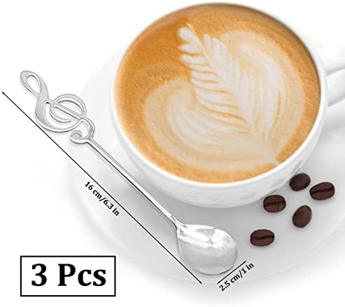 JJQHYC Teaspoons Set of 3 Stainless Steel Dessert Spoons Coffee Spoons Musical Note Tea Spoons Music Gifts Spoon for Ice Cream, Cake and Desserts, Dishwasher Safe