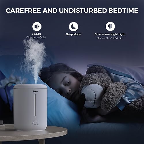 Syvio Humidifiers for Bedroom Large Room, Easy to Clean Humidifier Ultrasonic & Essential Oil Diffuser, Room Humidifier for Bedroom Baby Plant Cool Mist, Top Fill, Quiet, 360° Nozzle, Auto Off, 2.8L by syvio - Used condition - Image 5