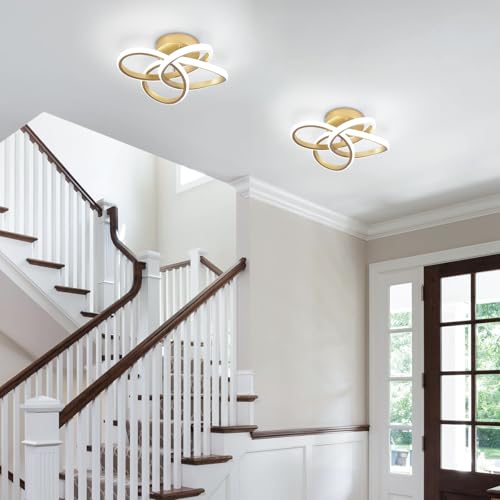 Image of CANEOE Gold Led Hallway Light, 6000K Modern Led Ceiling Light Fixture, Small Close to Ceiling Lamp for Hallway Corridor Closet Bedroom Bathroom Kitchen Stair Curved Design