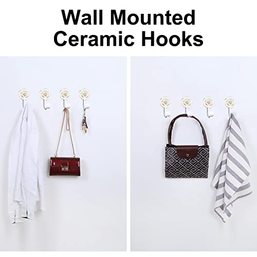 Ufurmate Coat Hooks, 2Pcs 3D Flower Ceramic Wall Coat Hook Decorative Flower Wall Mounted Robe Hook Bathroom Rose Rack Hangers For Hanging Scarf, Bag, Towel, Hat (Light Yellow Rose) #TOP5