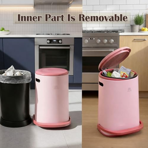 Image of Kriva Plastic Pedal Dustbin with Soft Close Lid | Compact Garbage Bin for Bathroom, Kitchen & Office | Modern Design Anti Slip Base Trash Can(Pink Lid & Base)