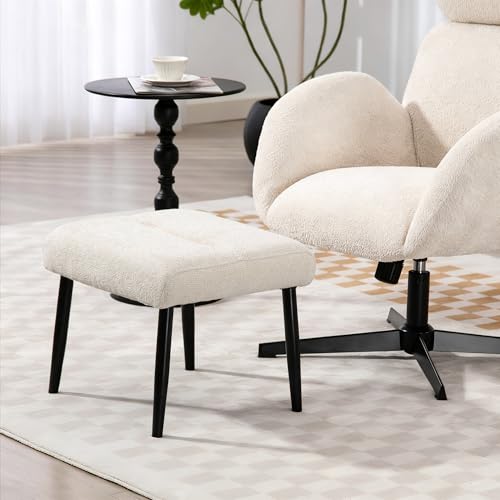 HOMCOM Sitzhocker Hocker mit weichem Sitzkissen Stahlbeinen Fußhocker mit Chenille-Stoff Polsterhocker Ottoman für Schlafzimmer, Wohnzimmer, Cremeweiß