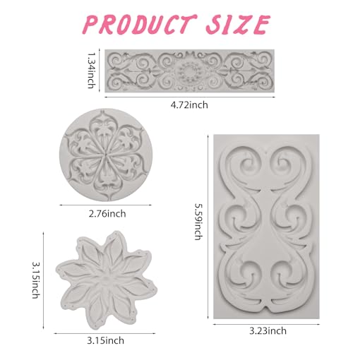 Baroque Silicone Molds Baroque Scroll and Flower Clay Molds for Crafts Cake Decorating Polymer Clay Molds