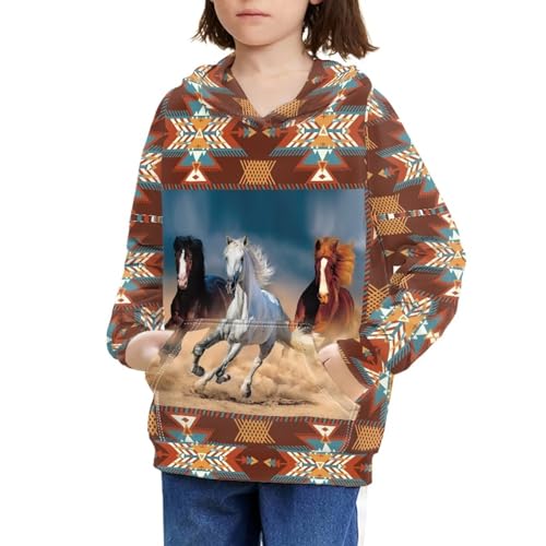 Boys Girls Hoodies Sweatshirts Kids 3D Print Ethnic Style Horse Pullover Hooded Fall Winter Clothes for 6-16T