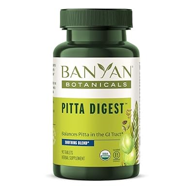 Banyan Botanicals Organic Pitta Digest Cooling Digestive Supplement for Post-Meal Comfort Soothing Gut Health Aid with Guduchi, Amla & CCF 90 Tablets USDA Organic