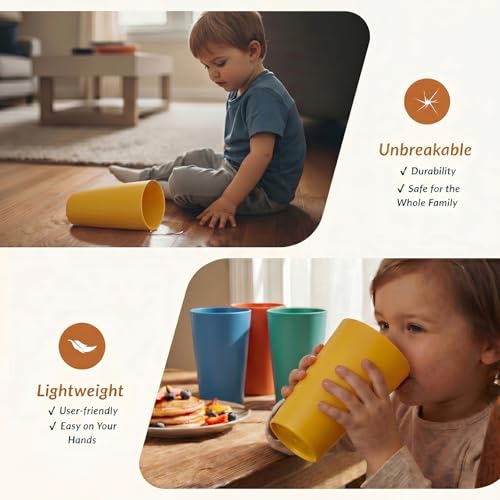 Homienly Reusable Plastic Cups - Wheat Straw Unbreakable Drinking Glasses & Water Glasses | Multi-Color Stackable Plastic Cups, Dishwasher Safe | Glassware & Cup Sets for Kitchen (20 oz 8-Pack) by Homienly - Image 5