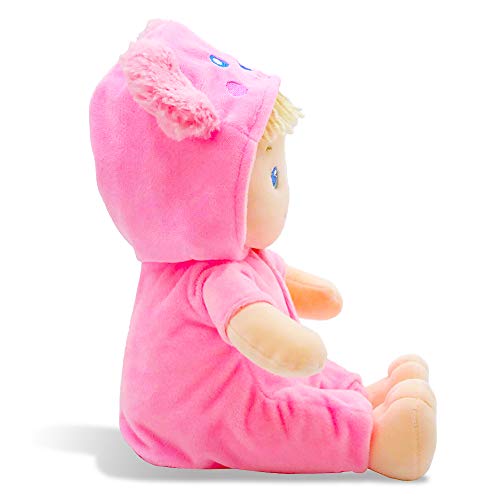 June Garden 12" Sweet Dolly Frida - Stuffed Ultra Soft Baby Bear Doll for Birth and Up - Removable Pink Outfit - Image 4