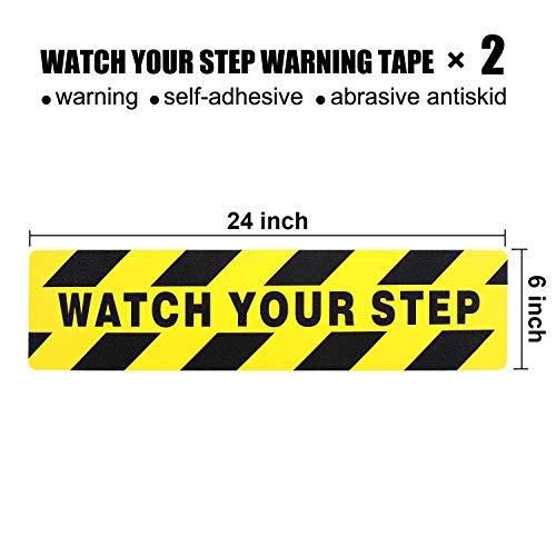 Watch Your Step Floor Decals Stickers 6 X 24 Inch Warning Sticker Adhesive Tape Anti Slip Abrasive Tape For Workplace Safety Wet Floor Caution (2 Pieces) #TOP1