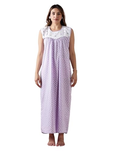 Image of 9shines Label Cotton Sleeveless Nighty | All Over Print Maxi Night wear for Women | Full Length Night Gown Night Dress for Women Stylish (Cotton Sleeveless 25)