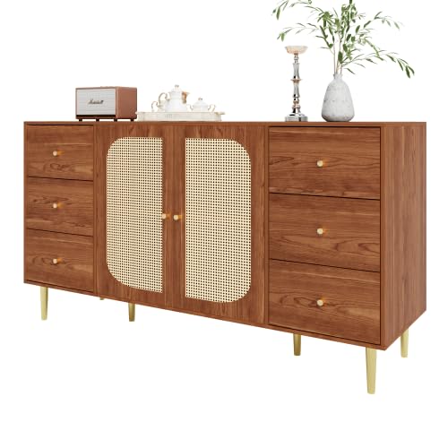 LARFOEK Commode met 2 deuren en 3 laden, rotan sideboard met
