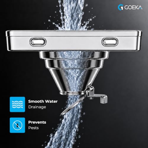 Image of GOEKA 6 inch x 6 inch Full SS 304 Tile & Marble Insert Floor Drain | Reverse Plate with Cockroach Trap | Square Drain Cover | Rust-Proof, Anti-Clog | Heavy-Duty Bathroom, Kitchen, Terrace & Balcony Drain