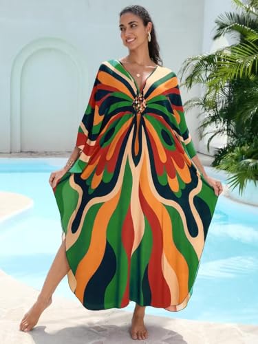 Image of KEYLORTING Plus Size Kaftan Dress Women, African Moo Moo Print Caftan, Batwing Dress, Beach Cover Up for Party and Loungewear