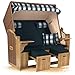 Strandkorb Hanse Ostsee XXL 2,5 Sitzer Volllieger Natur Beige 150cm breit, ideal für Garten, Terrasse und Balkon (Grün Weiß Kariert Uni, Montiert)