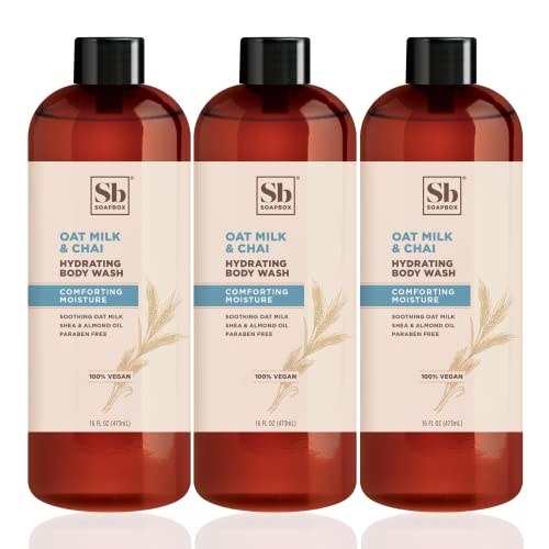 Soapbox Body Wash, Oat Milk & Chai - Moisturizing Body Wash Cleanser W/Shea Butter & Almond Oil | Paraben Free, Gluten Free, Silicone Free, Cruelty Free & Vegan Body Wash, 16Oz Bottles (Pack Of 3) #TOP1