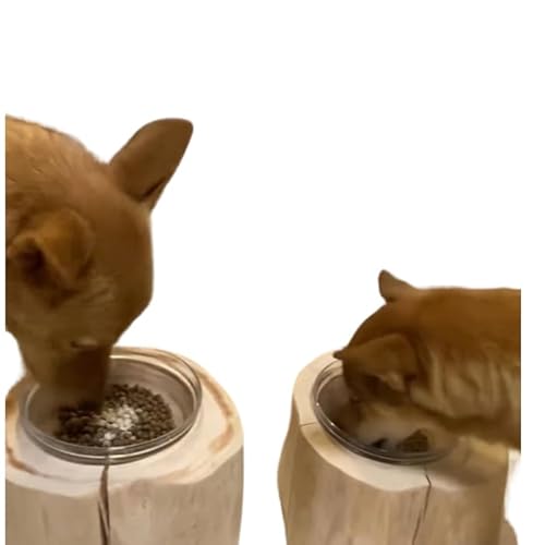 ペットテーブル、犬用食器台、猫用 ウォーターディスペンサー, 丸太、檜, 小型犬