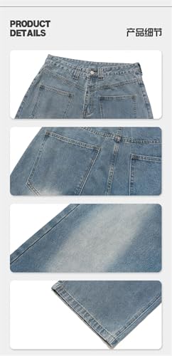 Men's Denim Pants Solid Color Loose Streetwear Trousers Straight Wide Leg Jeans2