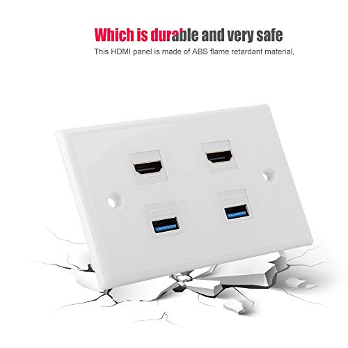 Garsent HDMI Wall Plate, HDMI Coupler Cover Audio Video HDTV Wall Plate Panel with 2-Port HDMI + 2 Port USB3.0 HDMI Socket Plug - Image 3