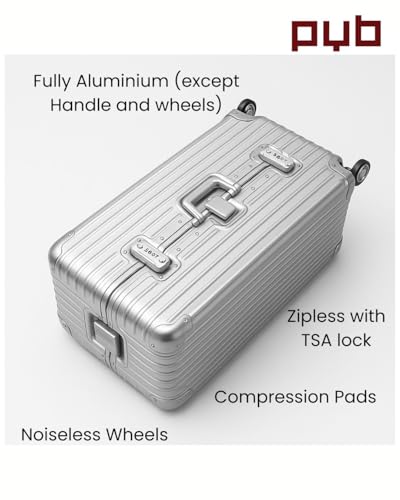Image of PYB Signature - Zipless Full Aluminium Premium Trunk Trolley Bag with TSA Locks | 68 cm | Premium Trolley Bag for Travel | Easy Access with top Open | 8 Silent Spinner Wheels (Silver, 26 inch)